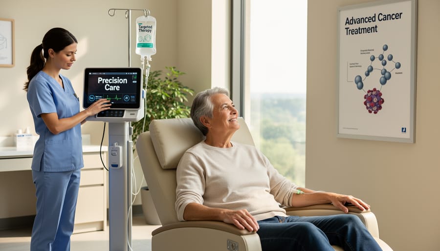 Patient receiving intravenous targeted cancer therapy treatment