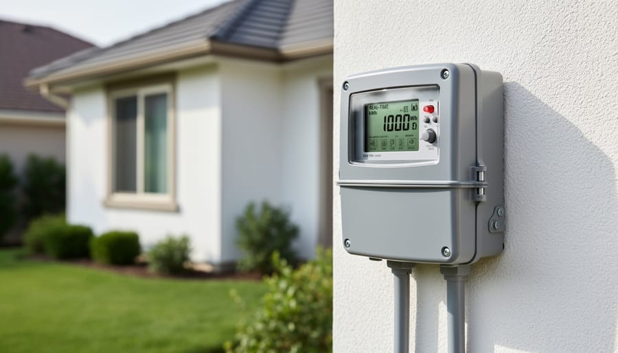 Smart electric meter box mounted on an exterior wall of a residence